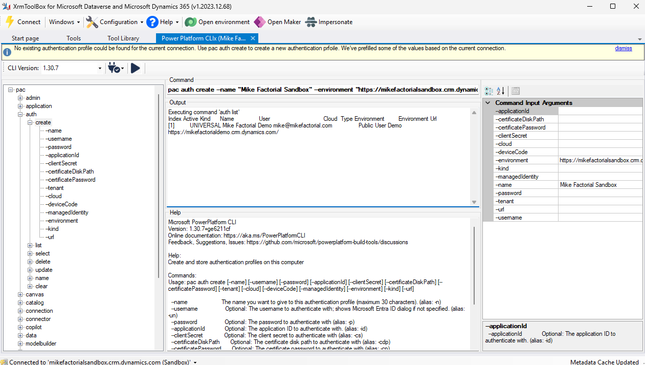 CLIx authentication and version selection screenshot